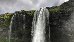 Preview wallpaper waterfall, cliff, grass, nature