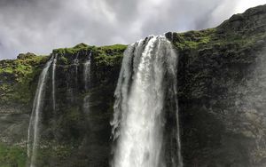 Preview wallpaper waterfall, cliff, grass, nature