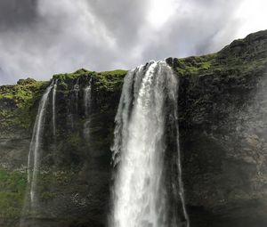 Preview wallpaper waterfall, cliff, grass, nature