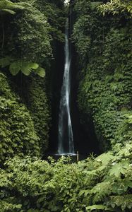 Preview wallpaper waterfall, cliff, greenery, vegetation, nature