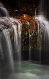 Preview wallpaper waterfall, cliff, landscape, nature, long exposure