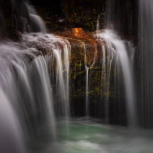 Preview wallpaper waterfall, cliff, landscape, nature, long exposure