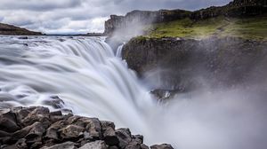 Preview wallpaper waterfall, cliff, mountains, nature