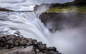 Preview wallpaper waterfall, cliff, mountains, nature