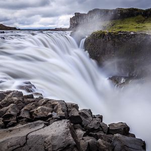 Preview wallpaper waterfall, cliff, mountains, nature