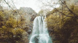 Preview wallpaper waterfall, cliff, river, trees, nature