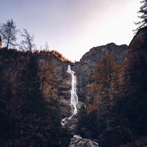 Preview wallpaper waterfall, cliff, river, landscape, autumn