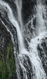 Preview wallpaper waterfall, cliff, rock, water, stream