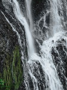 Preview wallpaper waterfall, cliff, rock, water, stream