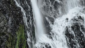 Preview wallpaper waterfall, cliff, rock, water, stream