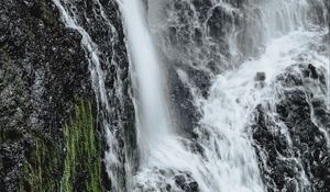 Preview wallpaper waterfall, cliff, rock, water, stream