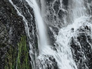 Preview wallpaper waterfall, cliff, rock, water, stream