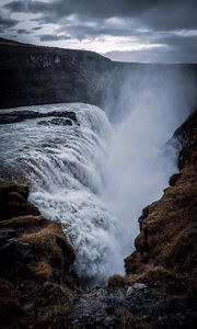 Preview wallpaper waterfall, cliff, rock, water, spray