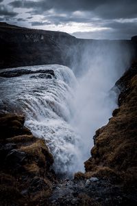 Preview wallpaper waterfall, cliff, rock, water, spray