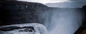 Preview wallpaper waterfall, cliff, rock, water, spray