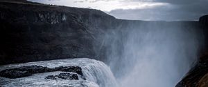 Preview wallpaper waterfall, cliff, rock, water, spray