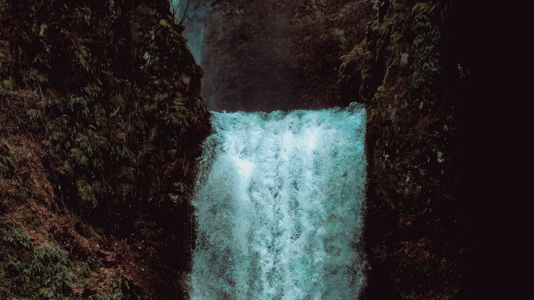 Download Wallpaper 2048x1152 Waterfall Cliff Rock Water Ultrawide