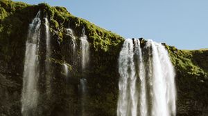 Preview wallpaper waterfall, cliff, rock, water, nature