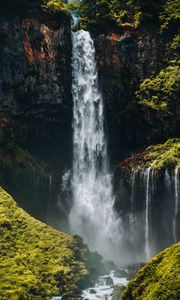 Preview wallpaper waterfall, cliff, rocks, stones, moss