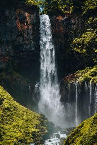 Preview wallpaper waterfall, cliff, rocks, stones, moss