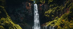 Preview wallpaper waterfall, cliff, rocks, stones, moss