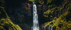 Preview wallpaper waterfall, cliff, rocks, stones, moss