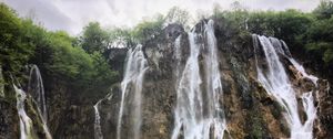 Preview wallpaper waterfall, cliff, rocks, landscape, nature