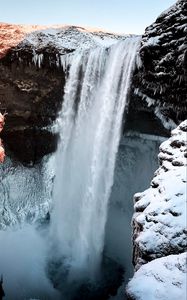 Preview wallpaper waterfall, cliff, rocks, snow, ice, frozen