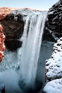 Preview wallpaper waterfall, cliff, rocks, snow, ice, frozen