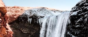 Preview wallpaper waterfall, cliff, rocks, snow, ice, frozen