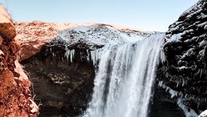 Preview wallpaper waterfall, cliff, rocks, snow, ice, frozen