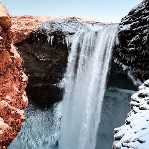 Preview wallpaper waterfall, cliff, rocks, snow, ice, frozen