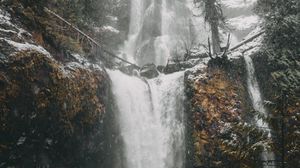 Preview wallpaper waterfall, cliff, snow, winter, nature