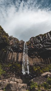 Preview wallpaper waterfall, cliff, stone, water, landscape