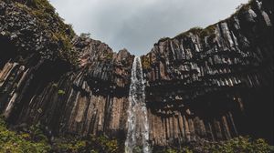 Preview wallpaper waterfall, cliff, stone, water, landscape