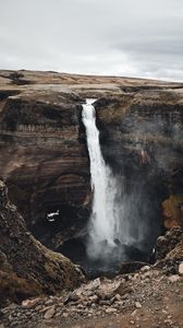 Preview wallpaper waterfall, cliff, stone, landscape, nature