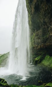 Preview wallpaper waterfall, cliff, stone, water, spray