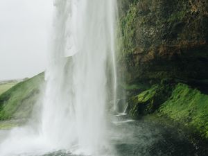 Preview wallpaper waterfall, cliff, stone, water, spray