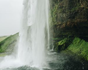 Preview wallpaper waterfall, cliff, stone, water, spray