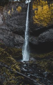 Preview wallpaper waterfall, cliff, stones, water, spray
