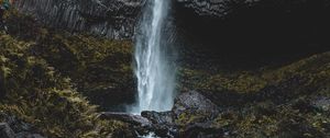 Preview wallpaper waterfall, cliff, stones, water, spray