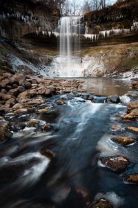 Preview wallpaper waterfall, cliff, stones, water, ice