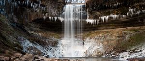 Preview wallpaper waterfall, cliff, stones, water, ice