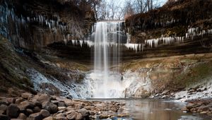 Preview wallpaper waterfall, cliff, stones, water, ice