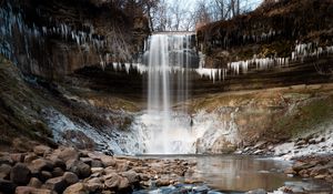 Preview wallpaper waterfall, cliff, stones, water, ice