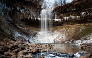 Preview wallpaper waterfall, cliff, stones, water, ice