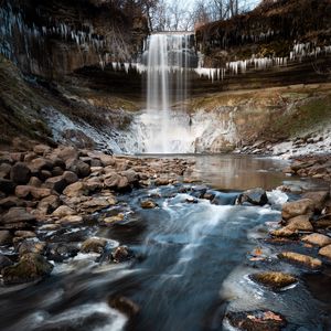 Preview wallpaper waterfall, cliff, stones, water, ice