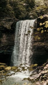 Preview wallpaper waterfall, cliff, stream, forest, nature