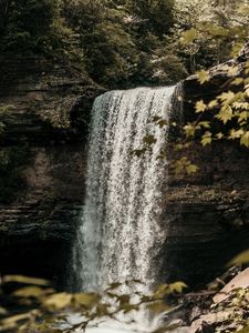 Preview wallpaper waterfall, cliff, stream, forest, nature