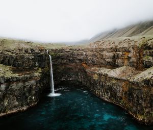 Preview wallpaper waterfall, cliff, stream, water, landscape